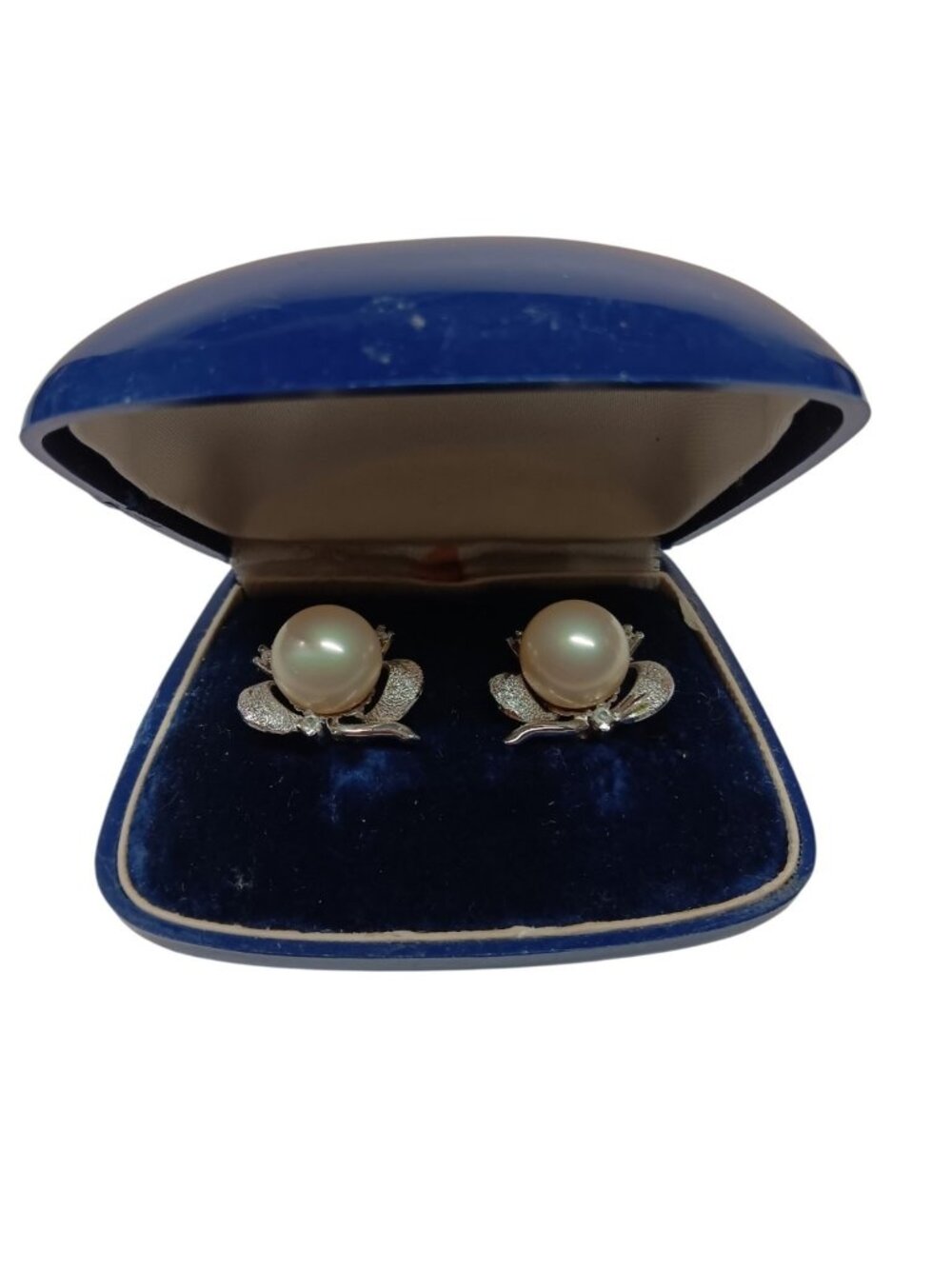 Majorica Faux Pearl Clip-on Earrings with Silver-Tone Clasp in Original Box